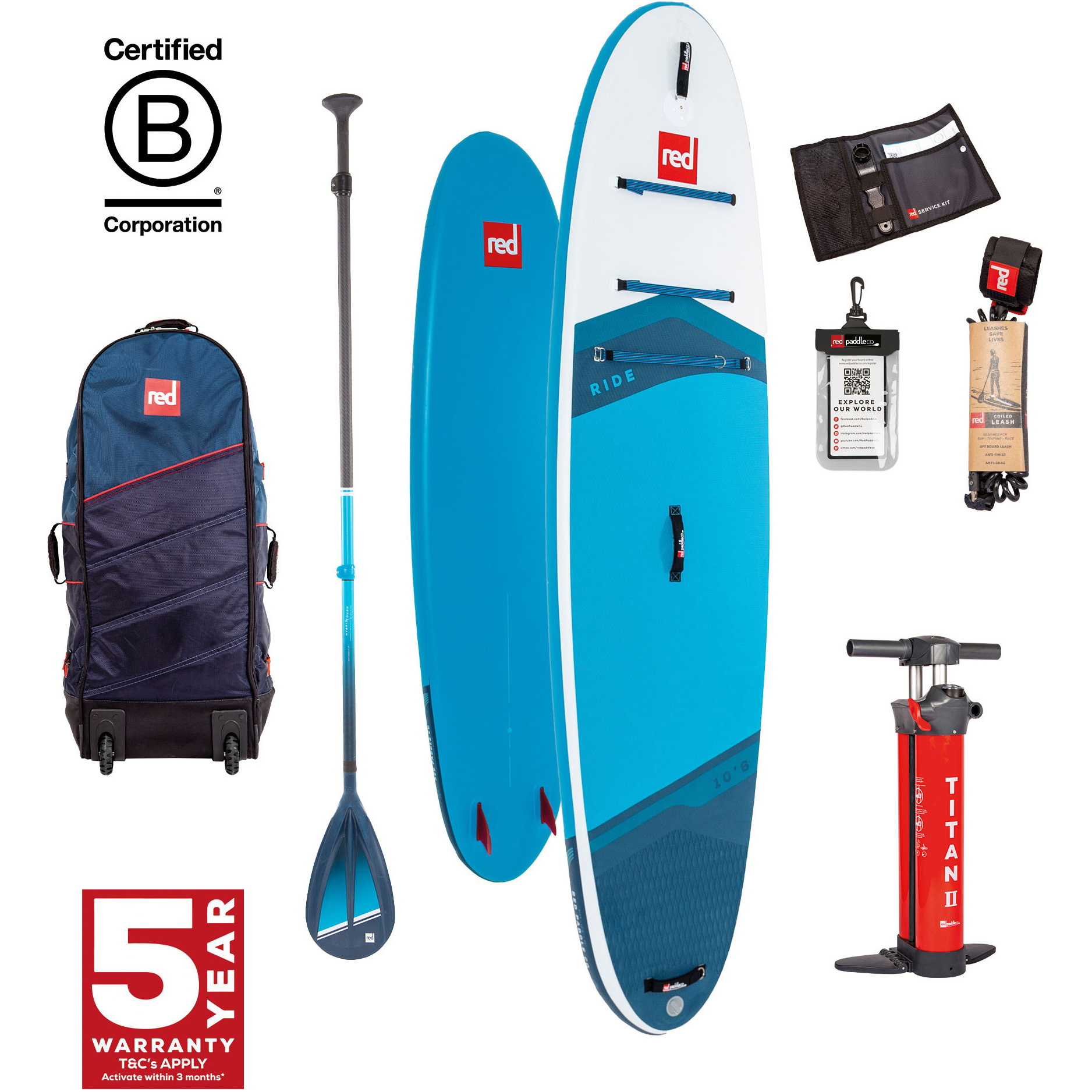 2024 Red Paddle Co 10'2'' Ride MSL Stand Up Paddle Board, Bag, Pump & Hybrid Tough Paddle 001-001-001-0109 - Blue