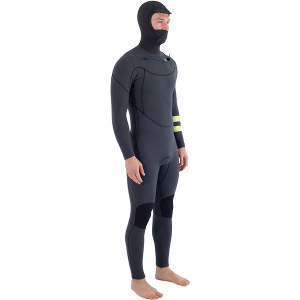 2025 Hurley Mens Plus 5/3mm Hooded Chest Zip Wetsuit MFS0012543 - Black / Lemon