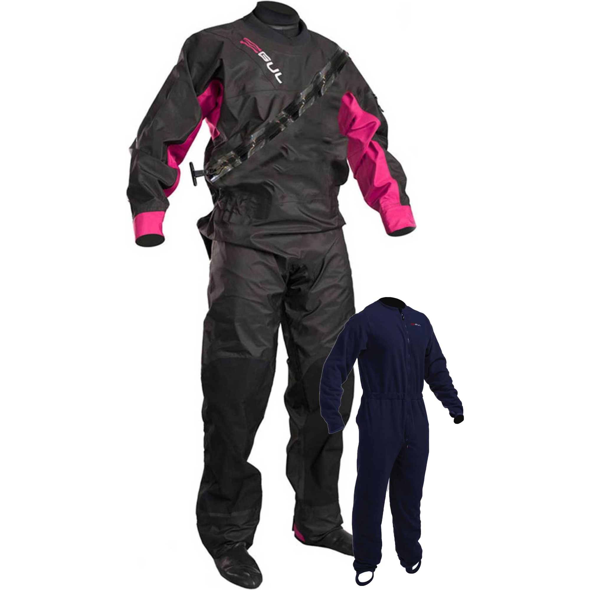 2021 GUL Womens Dartmouth Eclip Zip Drysuit Inc Underfleece Black / Pink GM0383-B5