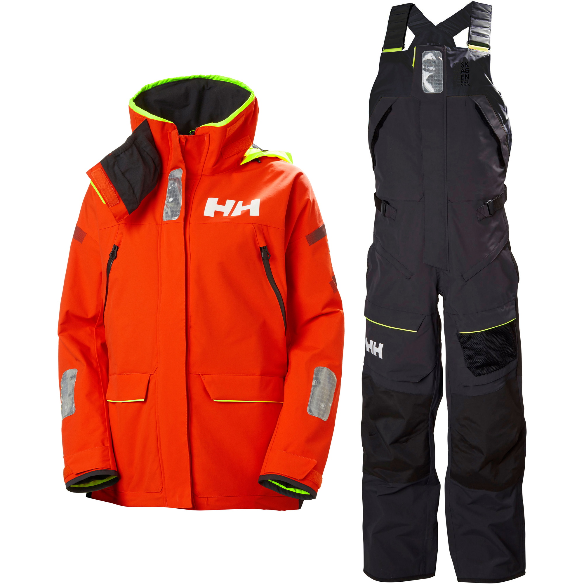 2021 Helly Hansen Womens Skagen Offshore Sailing Jacket & Trouser Combi Set - Cherry Tomato / Ebony