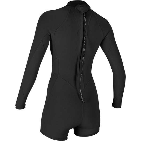 2026 O'Neill Womens Bahia 2/1mm Back Zip Long Sleeve Shorty Wetsuit Black 5291