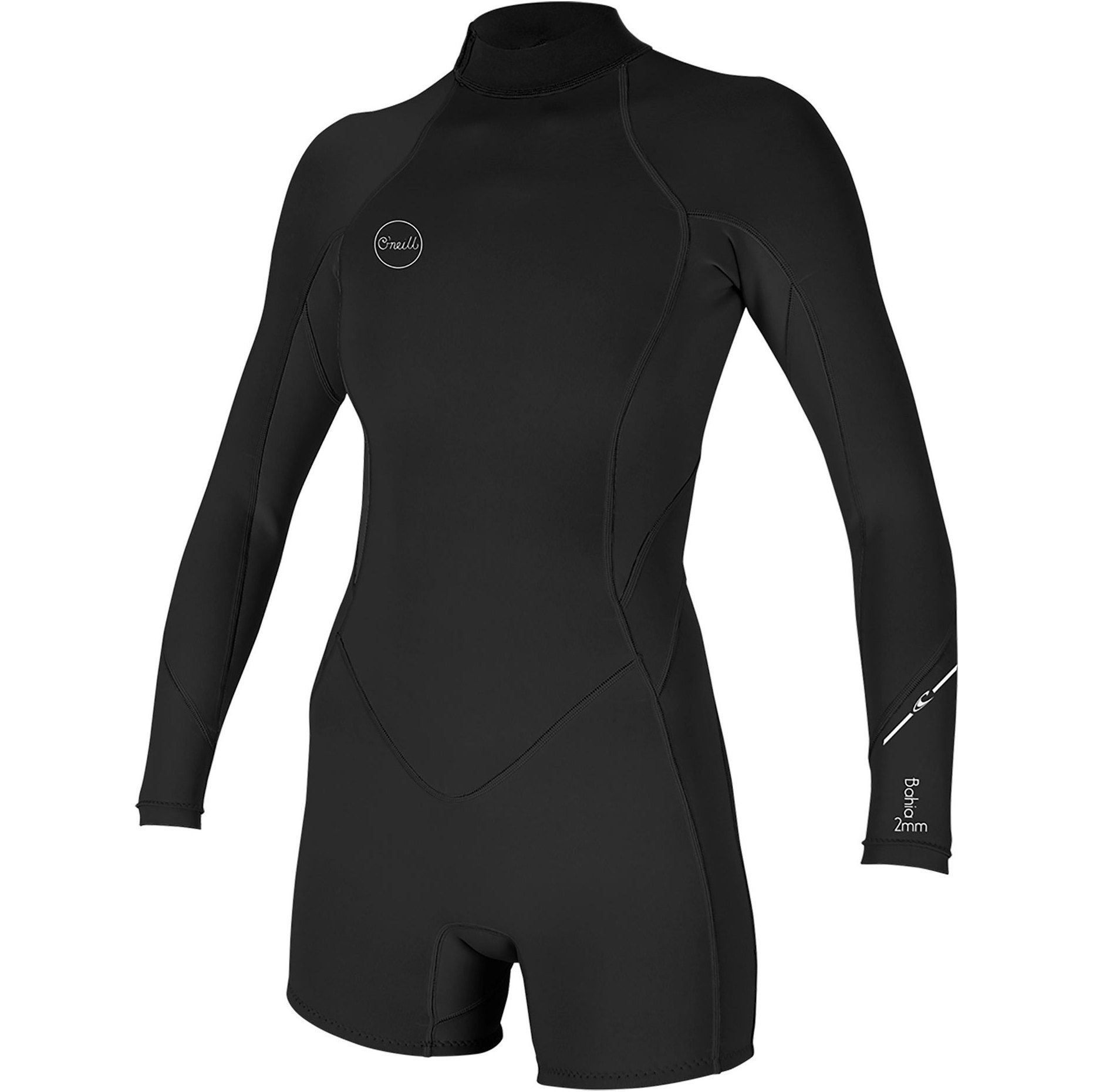 2026 O'Neill Womens Bahia 2/1mm Back Zip Long Sleeve Shorty Wetsuit Black 5291