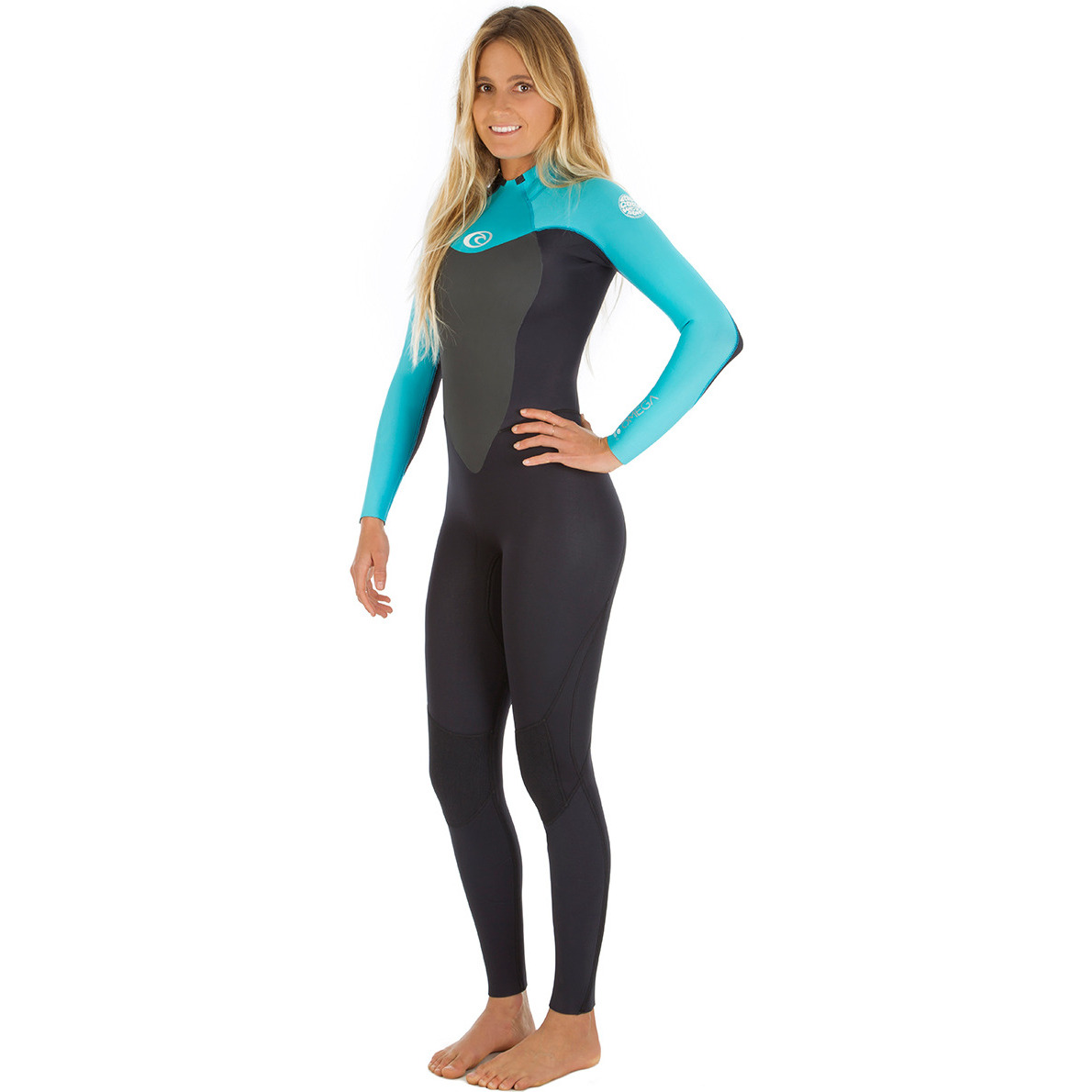 Rip Curl Womens Omega 4/3mm GBS Back Zip Wetsuit Black / Turquoise WSM4CW