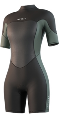 2026 Mystic Womens Brand 3/2mm Back Zip Flatlock Shorty Wetsuit 35000.250064 - Dark Olive