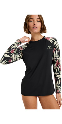 2025 Roxy Womens Basic Mix Long Sleeve Rash Vest ERJWR03872 - Anthracite Wind Swept Floral