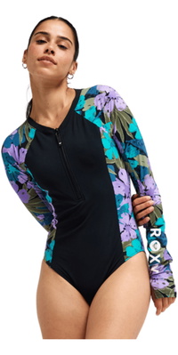 2026 Roxy Womens Active PT Long Sleeve One-Piece Swimsuit ERJWR03943 - Viola Golden Gal S