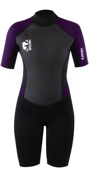 2025 Gul Womens G-Force 3mm Back Zip Shorty Wetsuit GF3306-B7 - Black / Mulberry