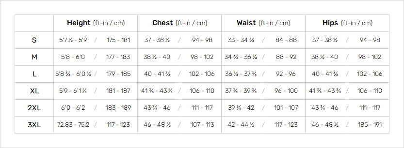 Jobe Mens Wetsuit 0 Size Chart